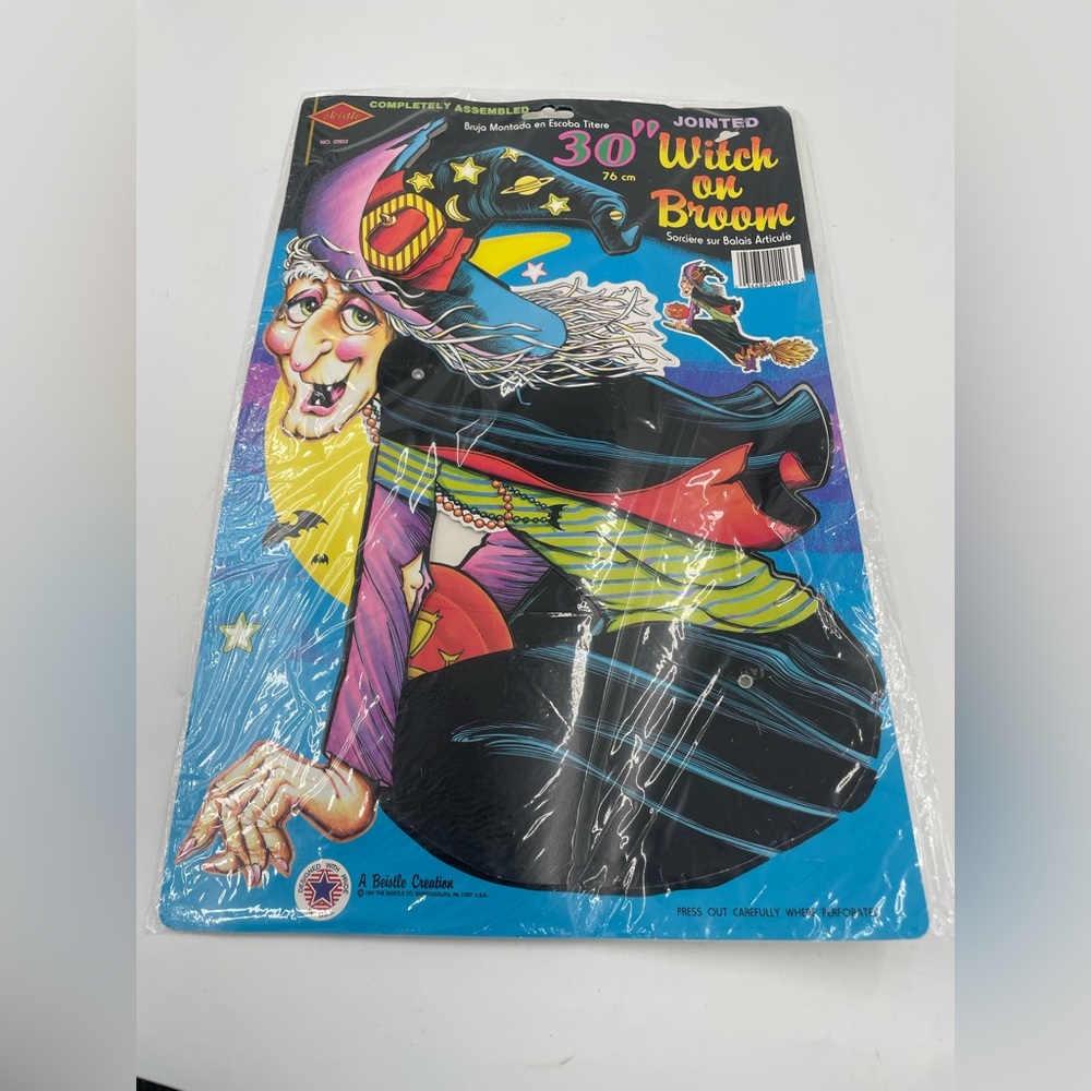 EXTREMELY RARE 1991 BEISTLE  30" JOINTED WITCH ON BROOM IN ORIG PKG.